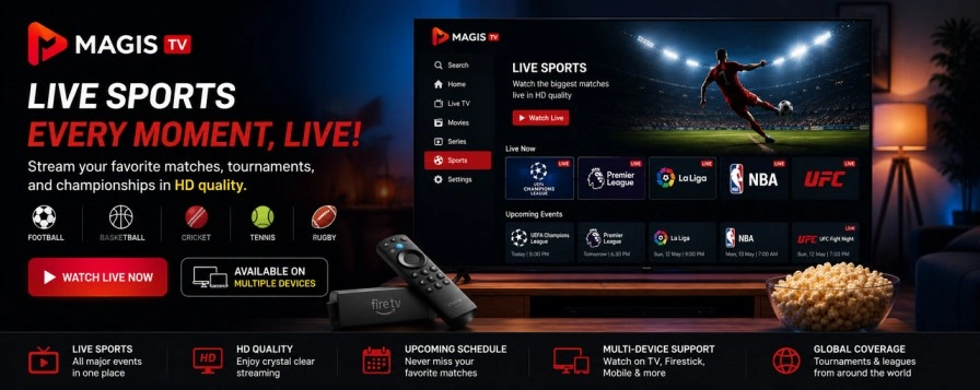 Ilustración promocional de la sección de eventos deportivos en vivo de Magis TV