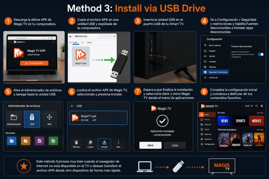 Instala Magis TV en Smart TV mediante una unidad USB