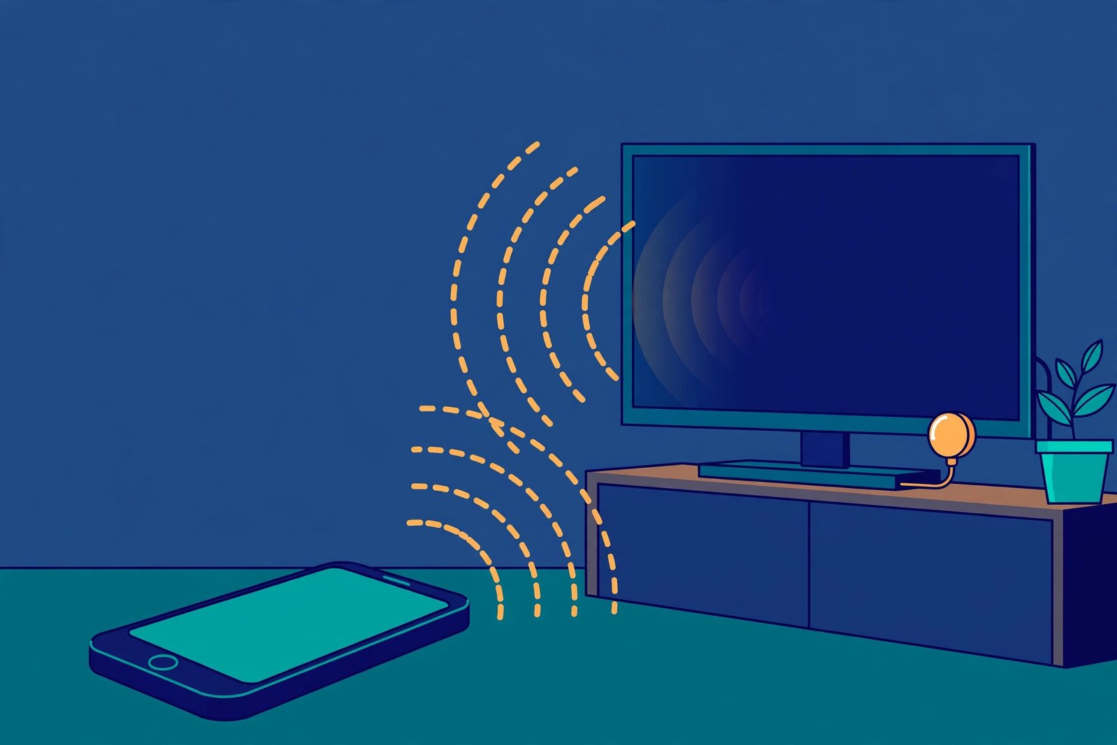 Ilustración de un televisor con Chromecast recibiendo transmisión desde un celular